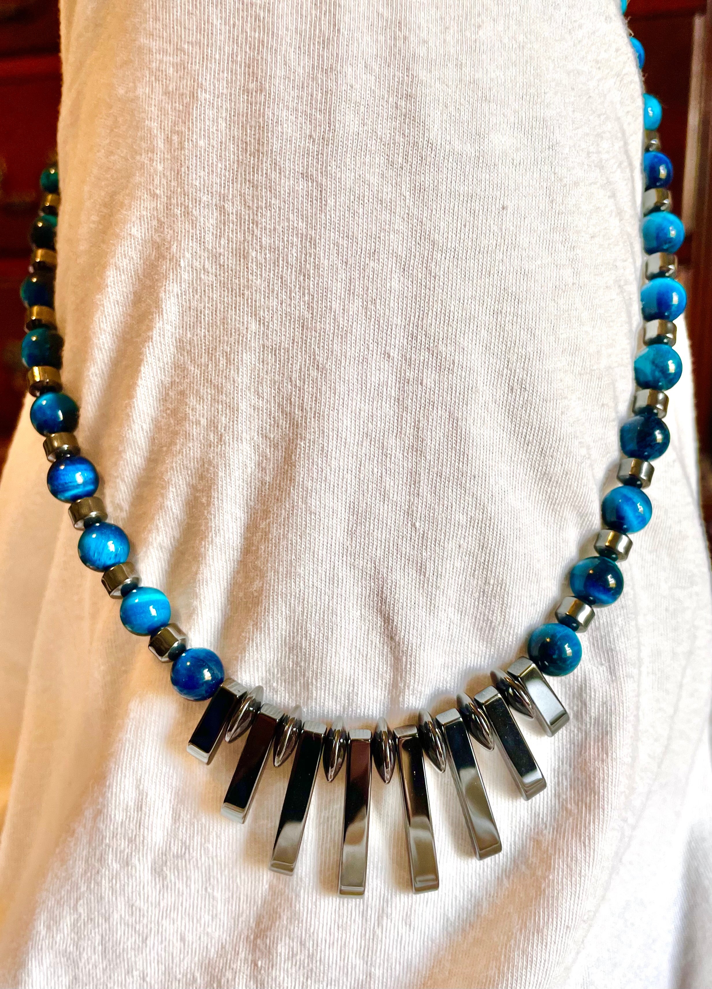 Hematite and blue tiger’s eye stones necklace