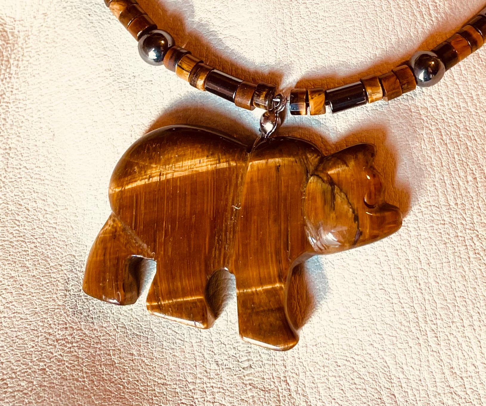 Bear pendant tiger’s eye necklace