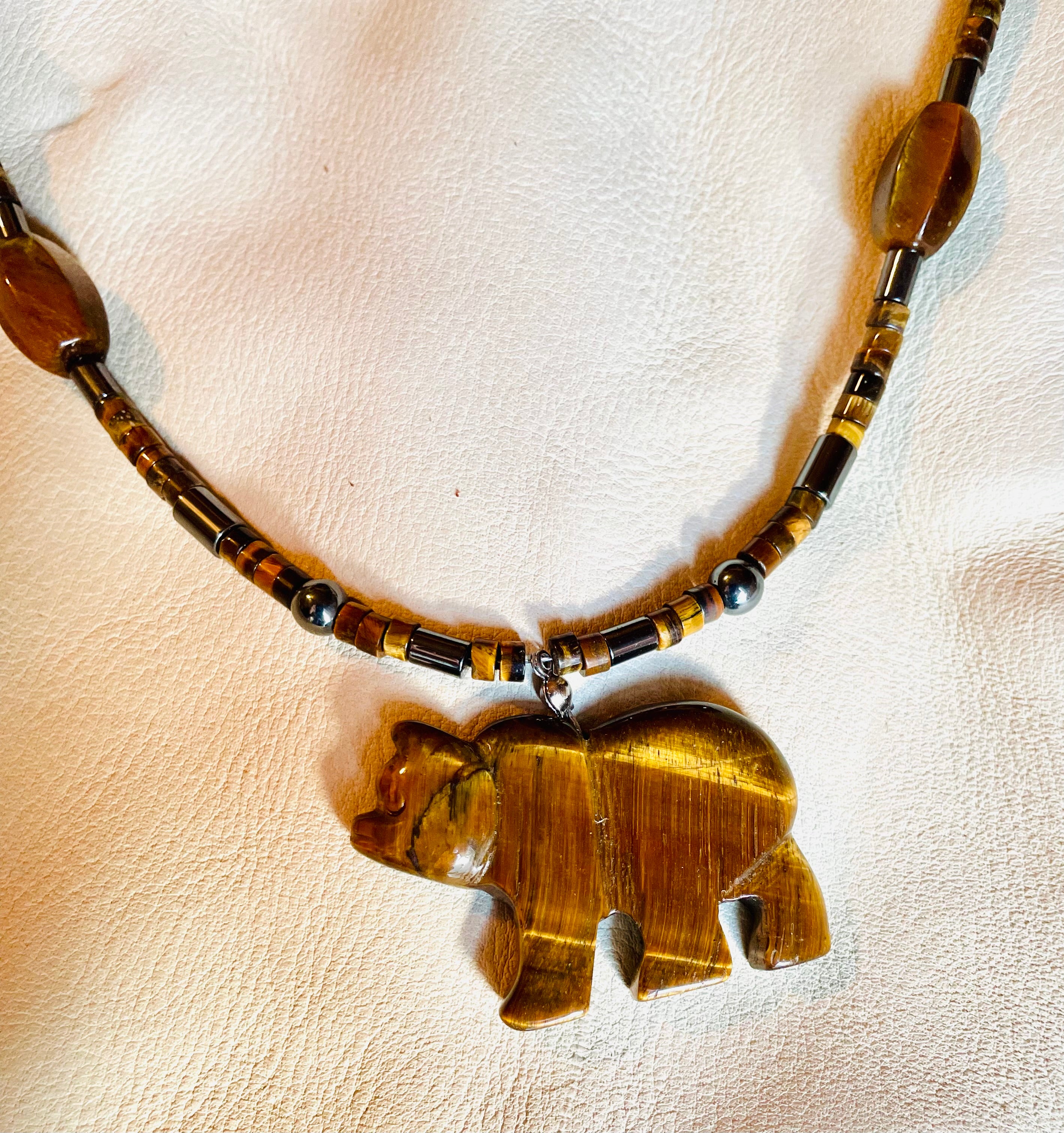 Bear pendant tiger’s eye necklace