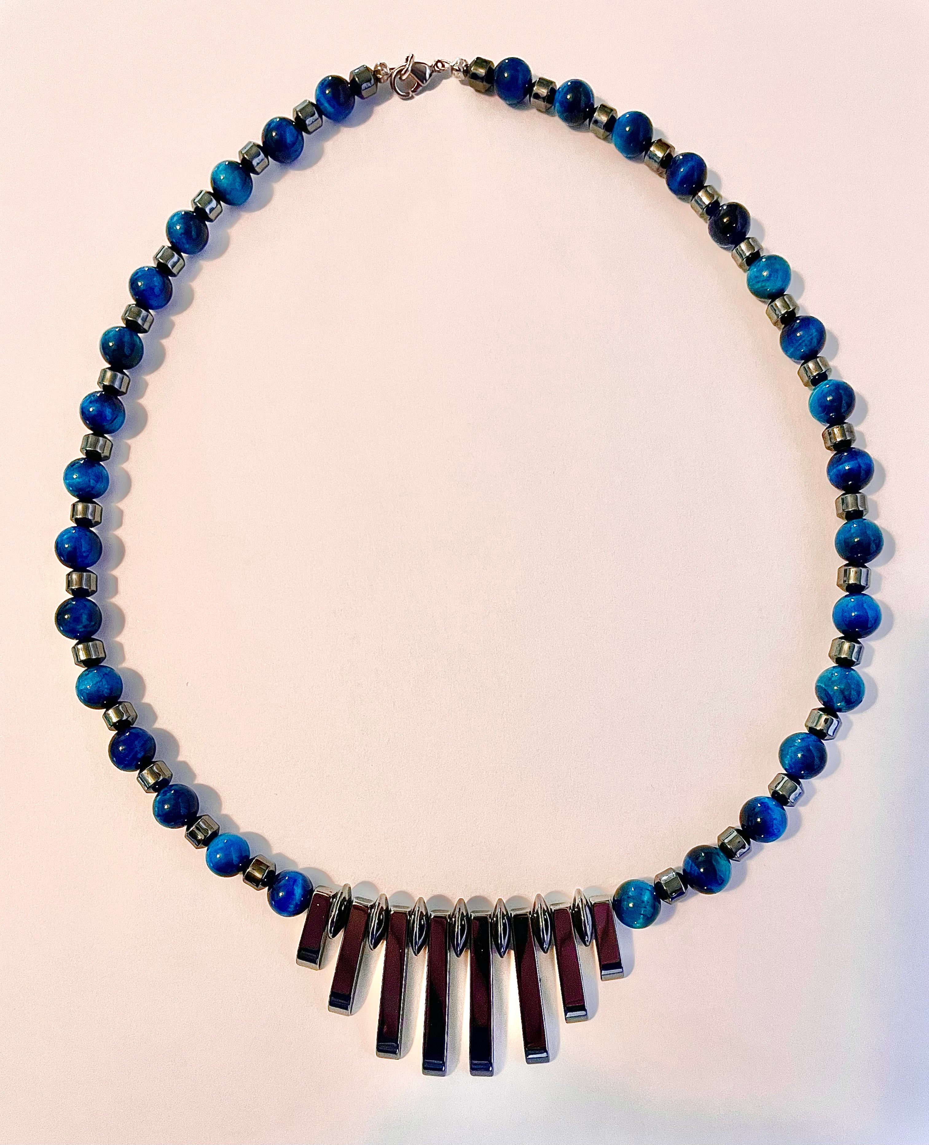 Hematite and blue tiger’s eye stones necklace